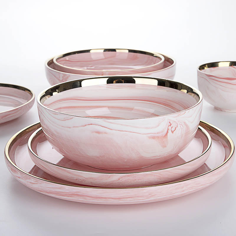 New Design Nordic Pink Crokery Fine Bone China Tableware Porcelain